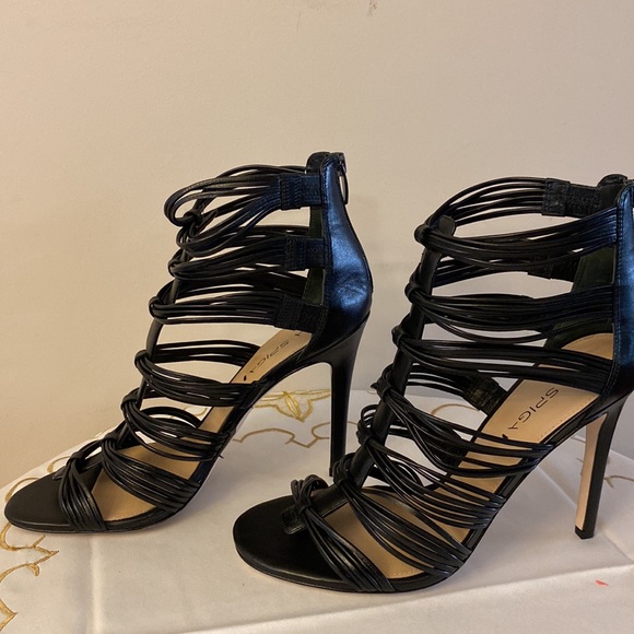 Via Spiga women’s designer Italian leather strappy heeled sandals black 9.5 🌹 - Picture 8 of 11